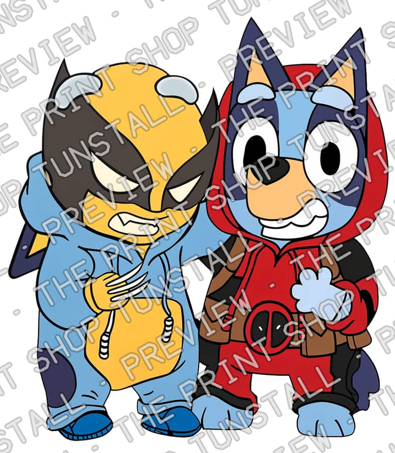 Preview of Bluey Deadpool And Wolverine SVG, Bluey Superhero SVG PNG, Bluey Movie Characters SVG PNG