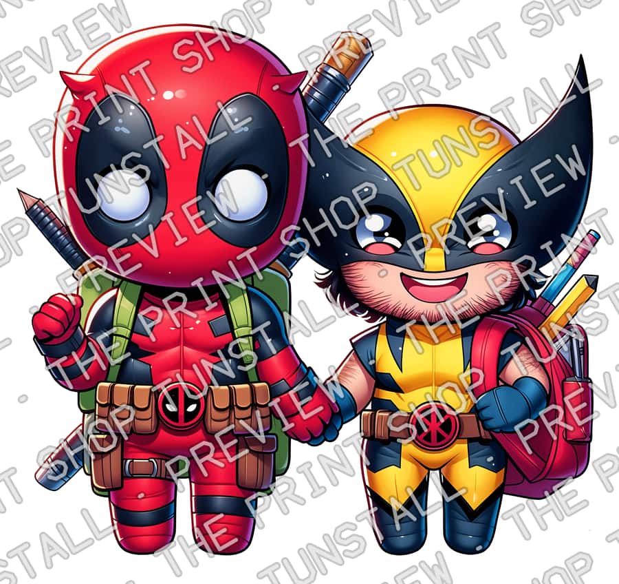 Preview of Deadpool And Wolverine Back To School PNG, First Day Of School PNG, Marvel Superhero Back To School PNG