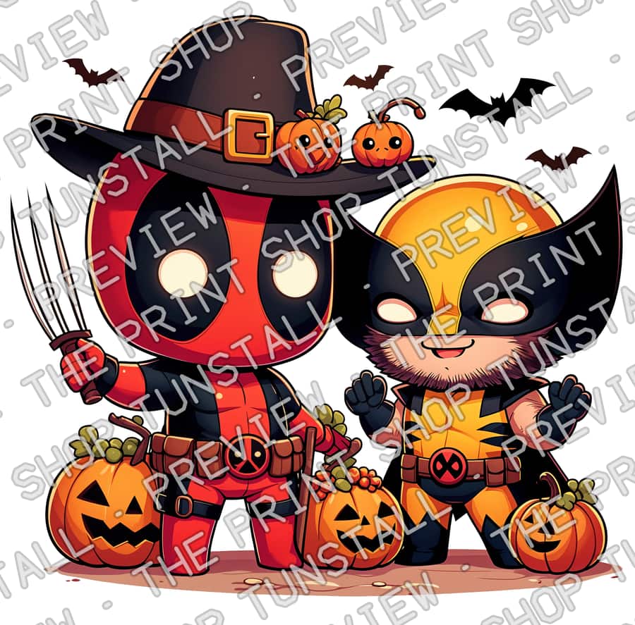 Preview of Deadpool And Wolverine Halloween PNG, Deadpool Wolverine Pumpkin Halloween PNG