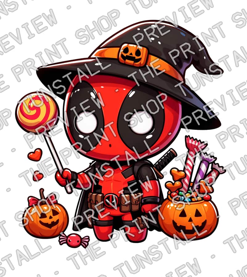 Preview of Cute Deadpool Halloween PNG, Superhero Halloween PNG