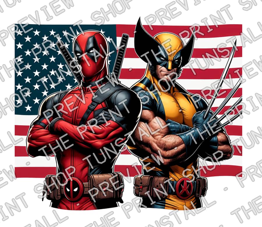 Preview of Deadpool And Wolverine US Flag PNG, Deadpool And Wolverine Movie PNG