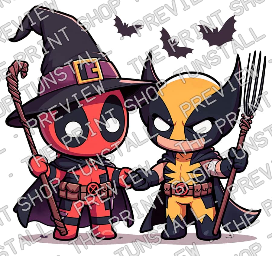 Preview of Baby Deadpool And Wolverine Halloween PNG, Deadpool And Wolverine Witches Halloween PNG