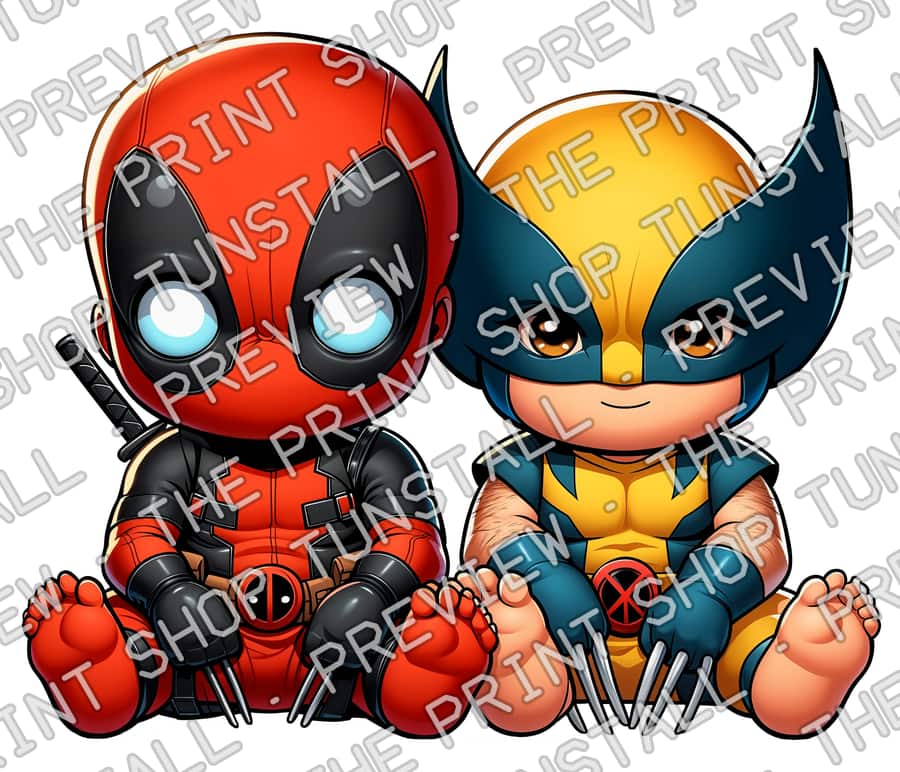Preview of Cute Baby Deadpool And Wolverine PNG, Baby Superhero PNG