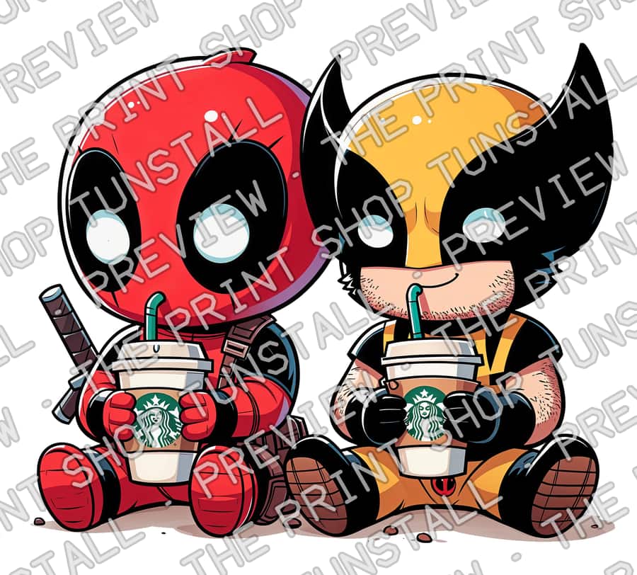 Preview of Deadpool And Wolverine Drink Starbucks Coffee PNG, Wolverine And Deadpool Coffee PNG